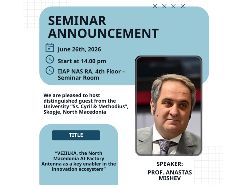 VEZILKA to Be Presented at Seminar Hosted by IIAP NAS RA